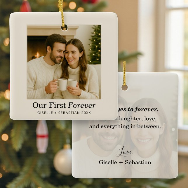 Photo Personalized Text Keepsake Ceramic Ornament (Creator Uploaded)
