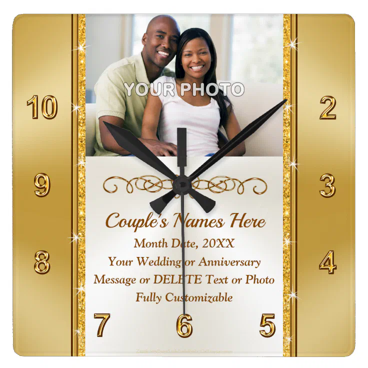 Personalized Gold Wedding Ring Wall Clock Bride Groom Marriage Gift 