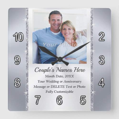 PHOTO Personalized Wedding Gifts or Anniversary Square Wall Clock