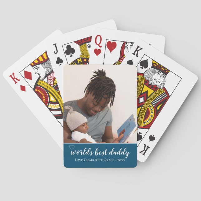 Photo Personalized Worlds Best Daddy Fathers Day Poker Cards (Back)