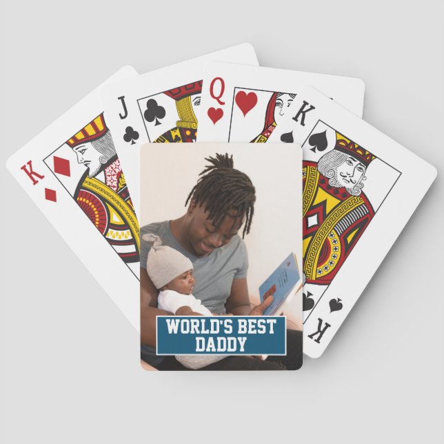 Photo Personalized Worlds Best Daddy Fathers Day Poker Cards (Back)