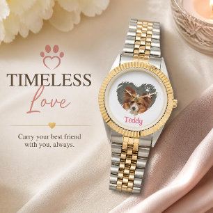Photo Pet Dog Cat Heart & Paw Prints Personalized Watch