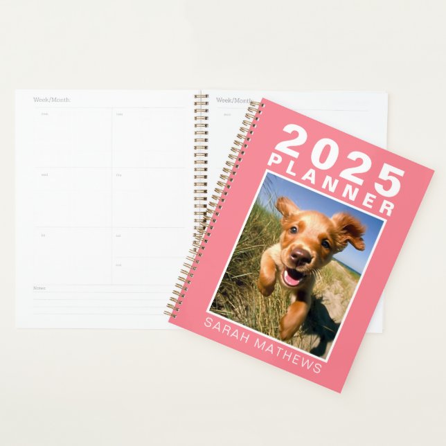 Photo Pet Dog Coral Pink Name 2025 Planner (Display)