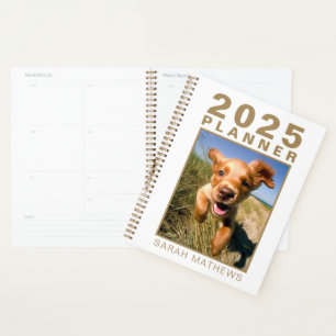 Photo Pet Dog Gold White Name Simple 2025 Planner