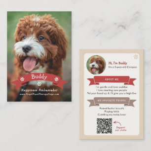Photo Pet Trading Card, QR Code Therapy Animal Calling Card