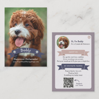 Photo Pet Trading Card, QR Code Therapy Animal Calling Card