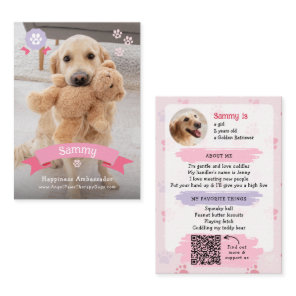 Photo Pet Trading Card, QR Code Therapy Dog Calling Card
