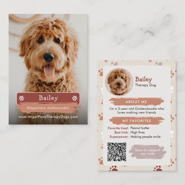 Photo Pet Trading Card, QR Code Therapy Dog Calling Card (Front/Back)