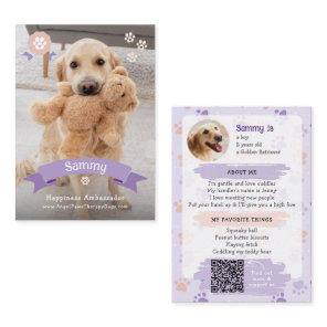 Photo Pet Trading Card, QR Code Therapy Dog Calling Card
