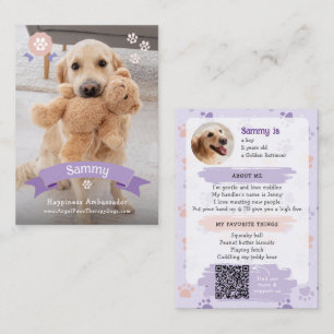 Photo Pet Trading Card, QR Code Therapy Dog Calling Card