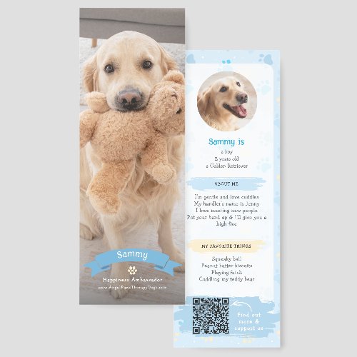Photo Pet Trading Card Style QR Code Therapy Dog Bookmarks