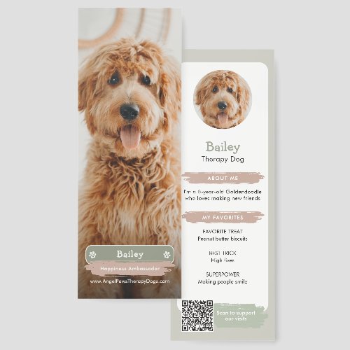 Photo Pet Trading Card Style QR Code Therapy Dog Bookmarks