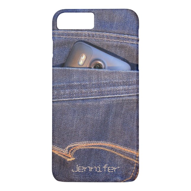 Photo Phone in demin jeans pocket monogram name Case-Mate iPhone Case (Back)