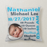 Photo Photograph Personalized Birth Stats Throw Pillow