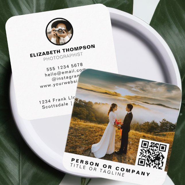 Photo Photography Stylish Photographer QR Code Square Business Card (Creator Uploaded)