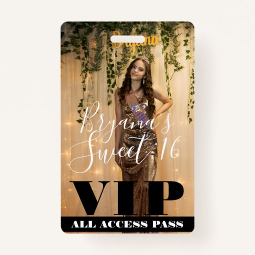 Photo Picture Custom Birthday Sweet 16 VIP Pass Badge Zazzle