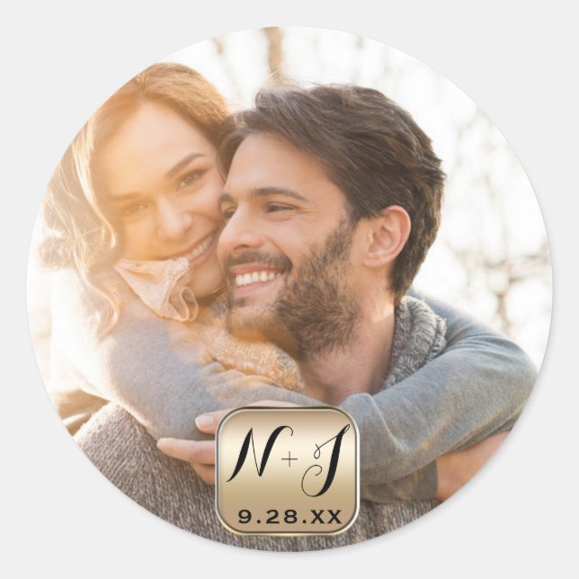 Photo Picture Gold Custom Modern Wedding Favor Classic Round Sticker (Front)