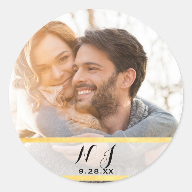 Photo Picture Modern Gold Glam Wedding Favor Classic Round Sticker (Front)