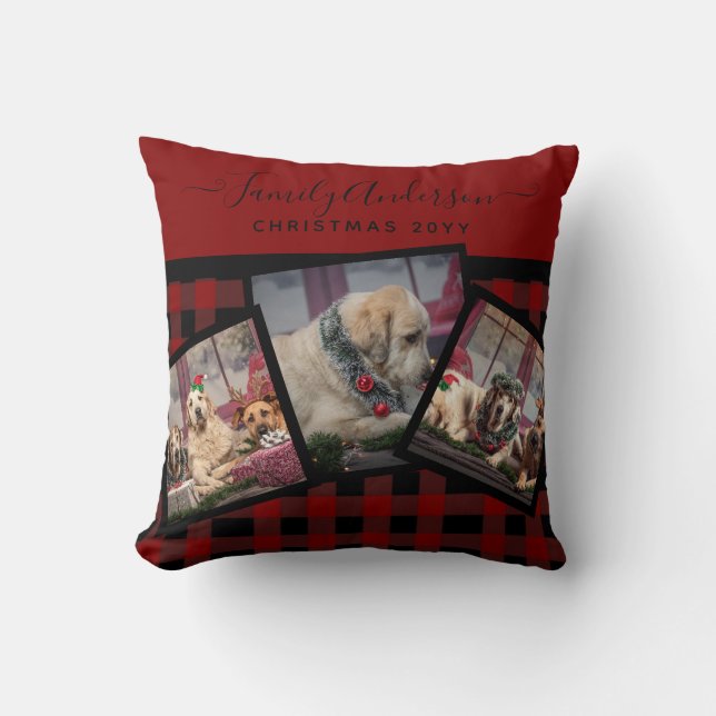 PHOTO PILLOW - Buffalo Plaid Personalized Xmas Red (Front)