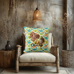 Photo Pillow with Heart Frames and Kawaii Dinosaur