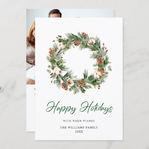 PHOTO Pine Cones Wreath Christmas Greeting Holiday Card