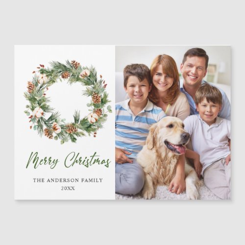 PHOTO Pine Cones Wreath Christmas Magnetic Card