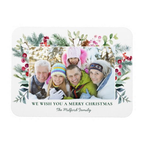 Photo Pine Holly Berry Christmas Magnet