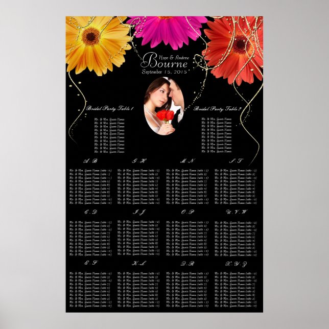 Photo Pink and Orange Gerber Daisy Seating Chart (Front)