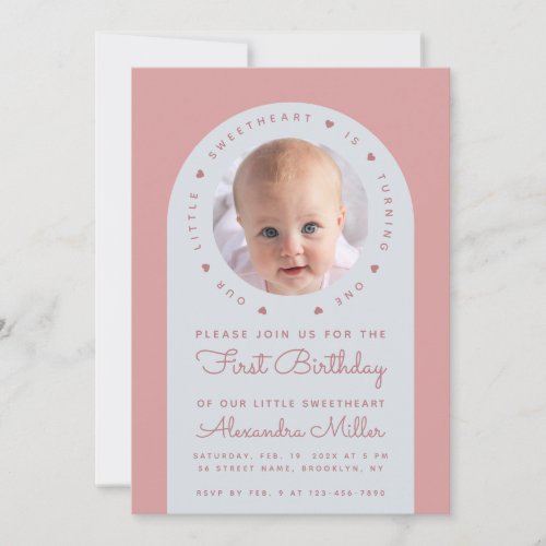 Photo Pink Arch 1st Birthday Our Little Sweetheart Invitation