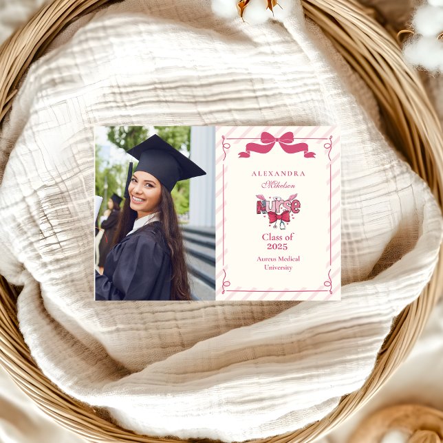  Photo  Pink Bow Coquette Nursing School Graduate Announcement (Creator Uploaded)