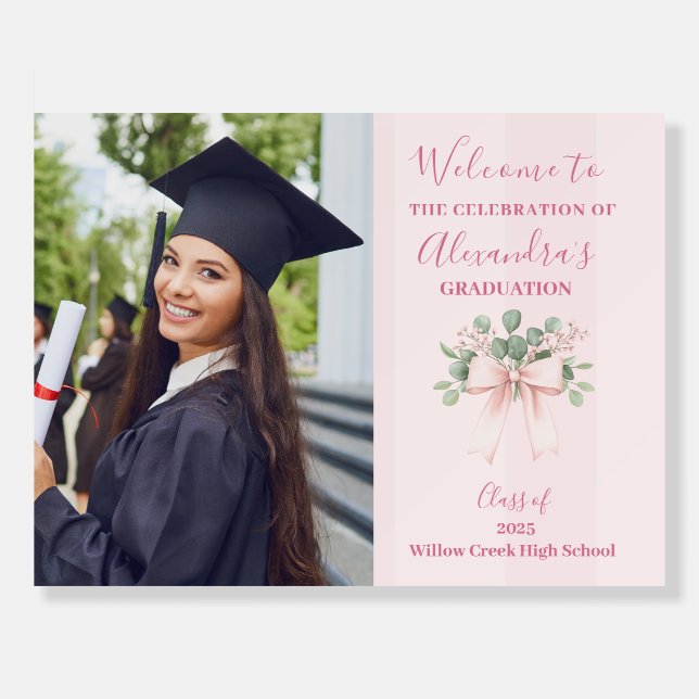 Photo Pink Bow Grad Celebration Foam Board (Front)