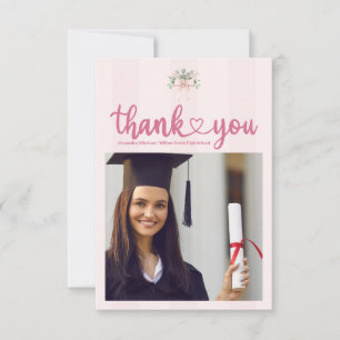 Photo Pink Bow Grad Celebration Thank You Card