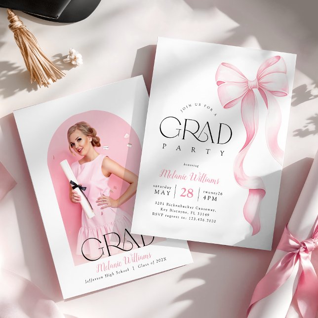 Photo Pink Bow Graduation Party Invitation (Creator Uploaded)