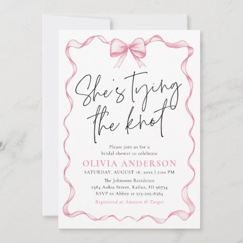 Photo Pink Bow Shes Tying the Knot Bridal Shower Invitation