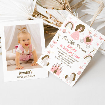 Photo Pink Brown Our Little Princess 1st Birthday Invitation by Sugar_Puff_Kids at Zazzle