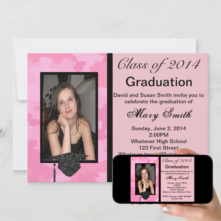 Photo Pink Camouflage Graduation Invitation Zazzle