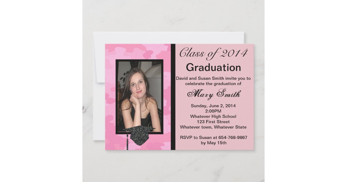 Photo Pink Camouflage Graduation Invitation Zazzle