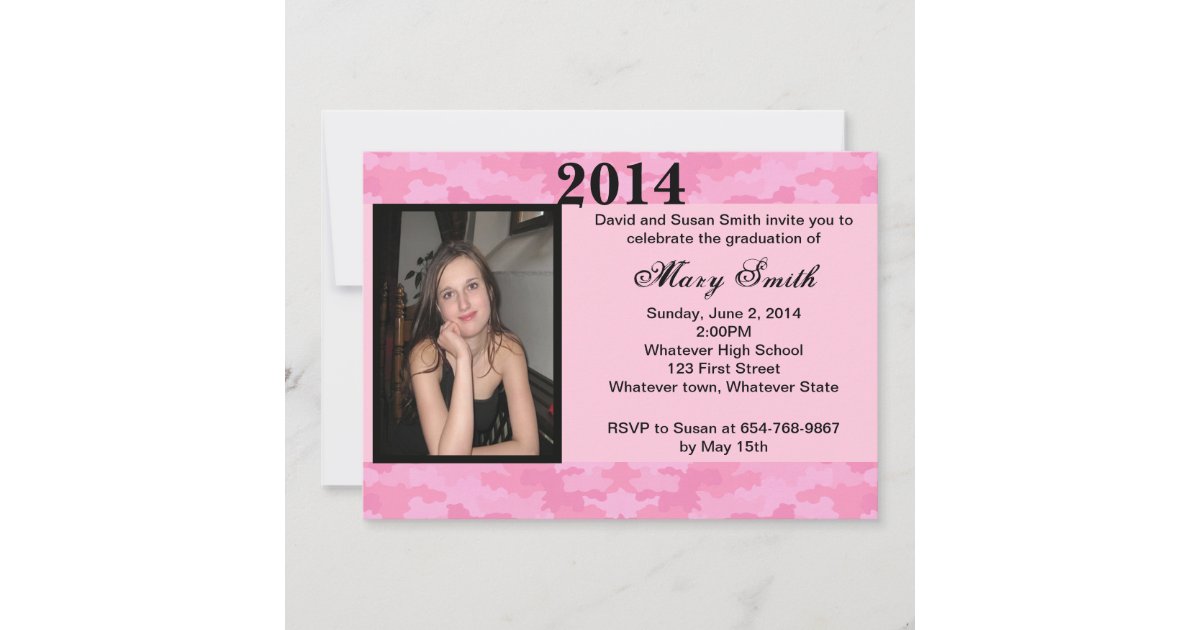 Photo Pink Camouflage Graduation Invitation Zazzle