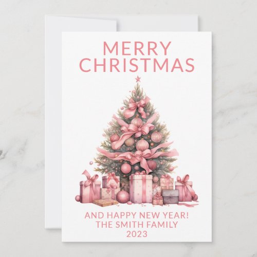 Photo Pink Christmas Tree Holiday Card
