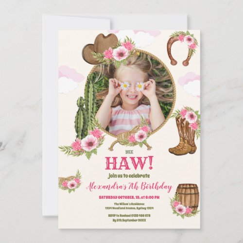 Photo Pink Cowgirl Birthday Party Invitation