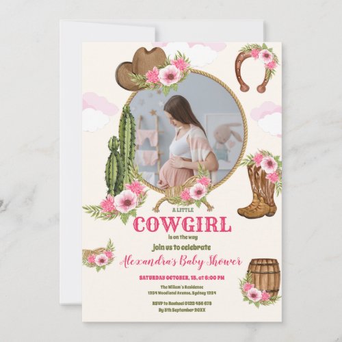 Photo Pink Cowgirl Western Baby Shower  Invitation
