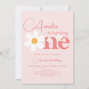 Photo Pink Daisy 1st Birthday Party Invitation