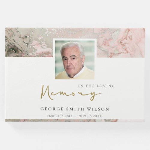 PHOTO PINK DUSKY ROSE GOLD AGATE SYMPATHY MEMORIAL GUEST BOOK