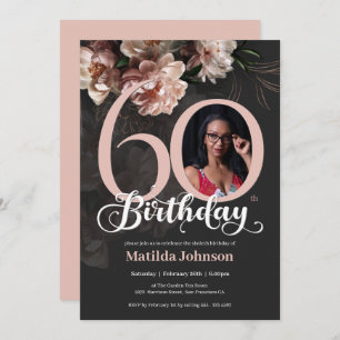 Photo Pink Floral 60th Birthday Custom Invitation