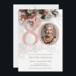 Photo Pink Floral 80th Birthday  Invitation<br><div class="desc">Photo Pink Floral 80th Birthday Invitation. A beautiful and elegant floral design birthday invitation, that features lovely and lush soft pink flowers. This design lets you add a photo of the birthday person and all details is fully customizable. Need help with this template? Contact the designer/creator by clicking on the...</div>
