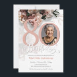 Photo Pink Floral 80th Birthday  Invitation<br><div class="desc">Photo Pink Floral 80th Birthday Invitation. A beautiful and elegant floral design birthday invitation, that features lovely and lush soft pink flowers. This design lets you add a photo of the birthday person and all details is fully customizable. Need help with this template? Contact the designer/creator by clicking on the...</div>
