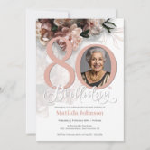 Glitter Drips Rose Gold Floral 80th Birthday Acrylic Invitations
