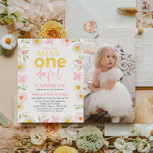 Photo Pink Floral Miss Onederful 1st Birthday Invitation