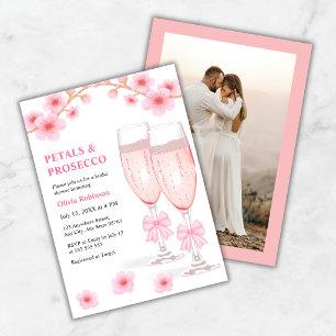 Photo Pink Floral Petals & Prosecco Bridal Shower Invitation