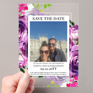 Photo Pink Floral Save the date Acrylic Invitations
